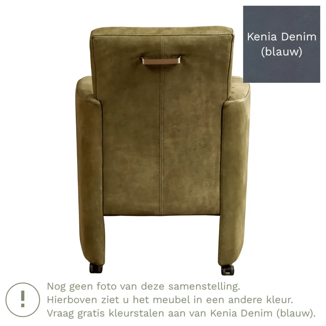 afbeelding van Leren eetkamerstoel Elegant - Kenia Denim (blauw) - Met handgreep zwart