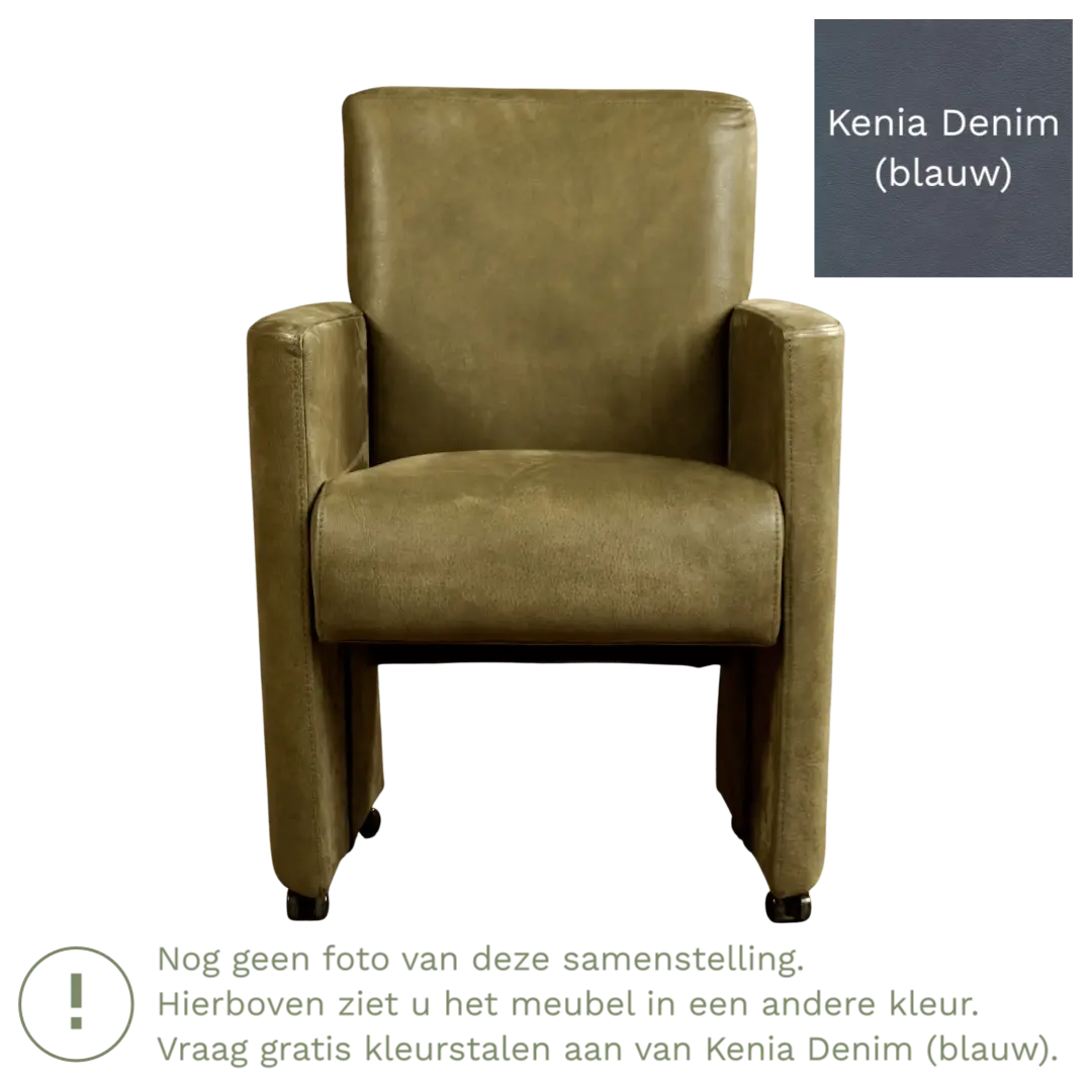 afbeelding van Leren eetkamerstoel Elegant - Kenia Denim (blauw) - Zonder handgreep