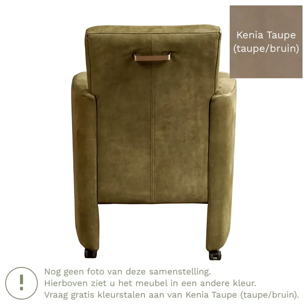afbeelding van Leren eetkamerstoel Elegant - Kenia Taupe (taupe/bruin) - Met handgreep zwart
