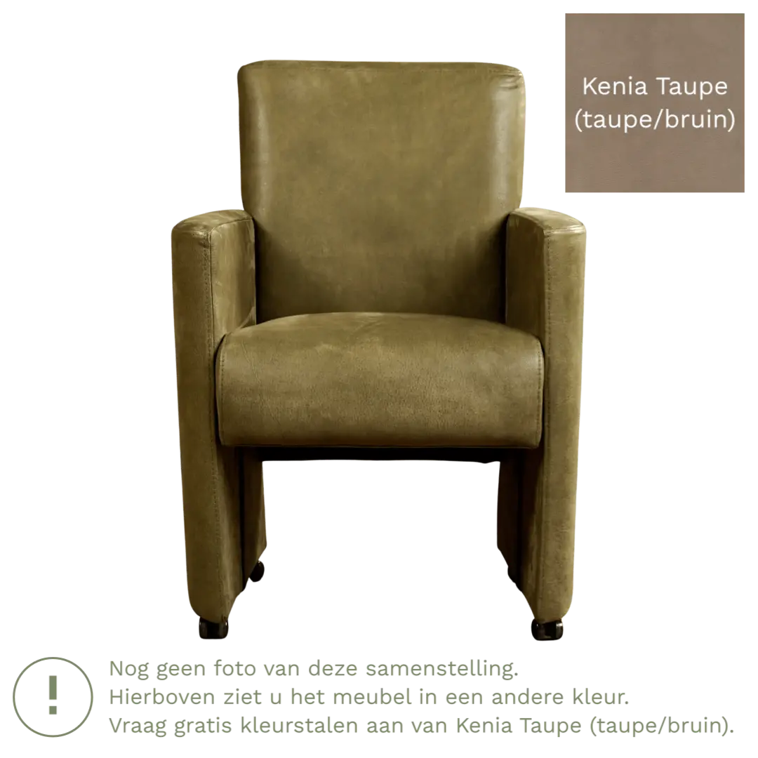 afbeelding van Leren eetkamerstoel Elegant - Kenia Taupe (taupe/bruin) - Zonder handgreep
