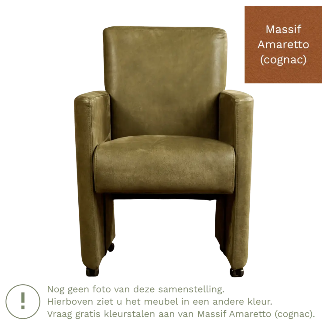 afbeelding van Leren eetkamerstoel Elegant - Massif Amaretto (cognac) - Met handgreep zwart