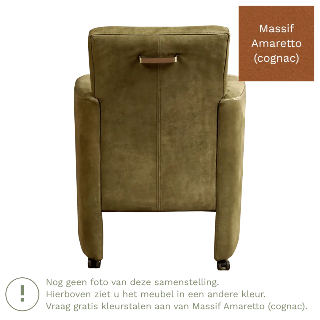 afbeelding van Leren eetkamerstoel Elegant - Massif Amaretto (cognac) - Met handgreep zwart