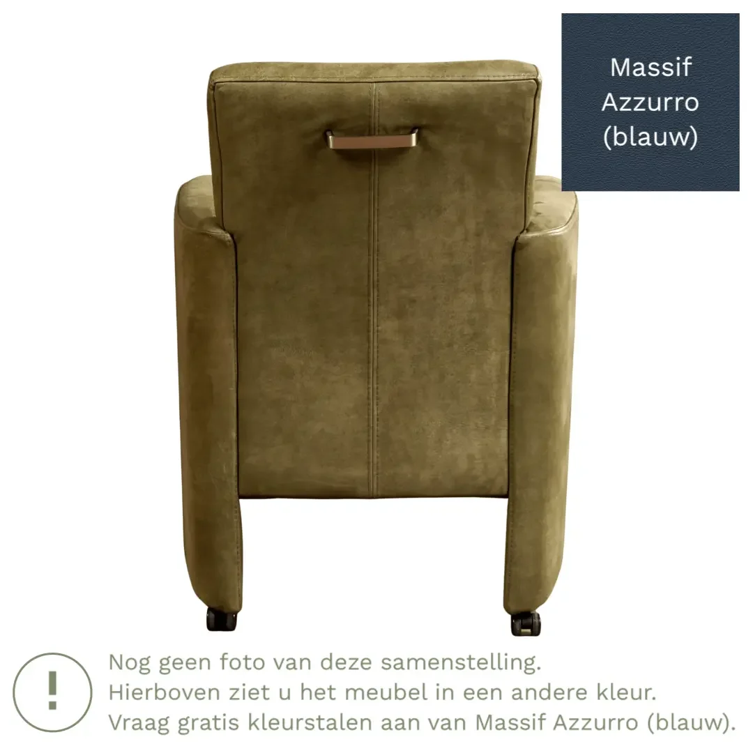 afbeelding van Leren eetkamerstoel Elegant - Massif Azzurro (blauw) - Met handgreep zwart