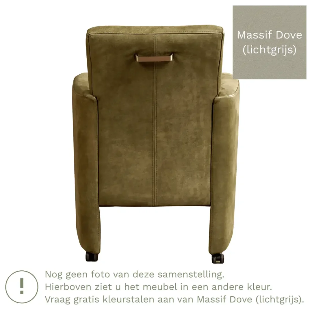 afbeelding van Leren eetkamerstoel Elegant - Massif Dove (lichtgrijs) - Met handgreep zwart