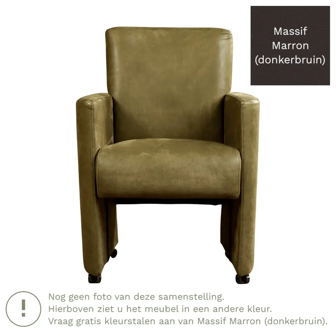afbeelding van Leren eetkamerstoel Elegant - Massif Marron (donkerbruin) - Met handgreep zwart