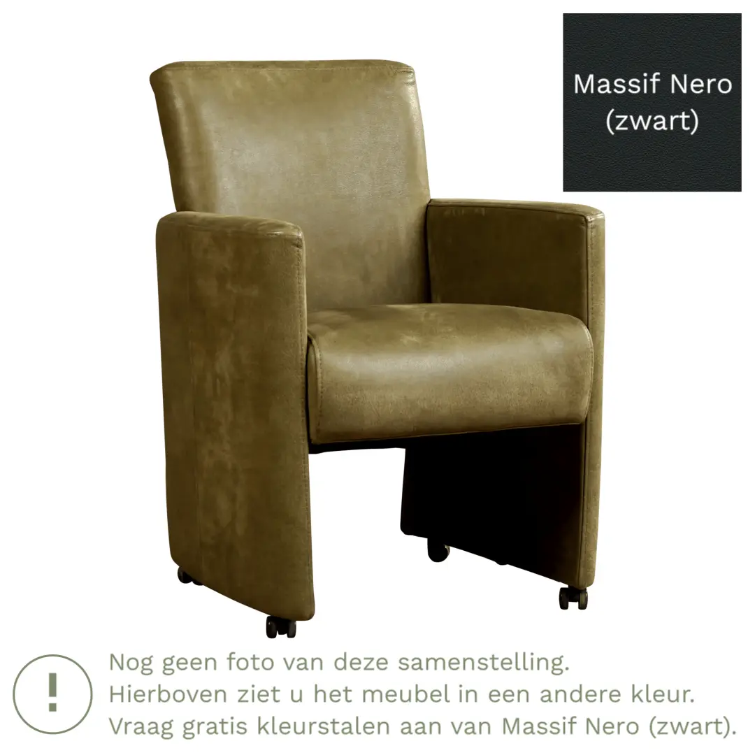 afbeelding van Leren eetkamerstoel Elegant - Massif Nero (zwart) - Met handgreep zwart