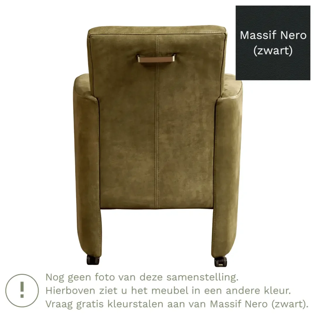 afbeelding van Leren eetkamerstoel Elegant - Massif Nero (zwart) - Met handgreep zwart