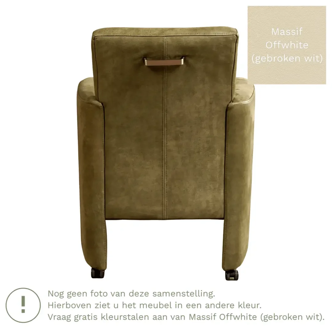 afbeelding van Leren eetkamerstoel Elegant - Massif Offwhite (gebroken wit) - Met handgreep RVS