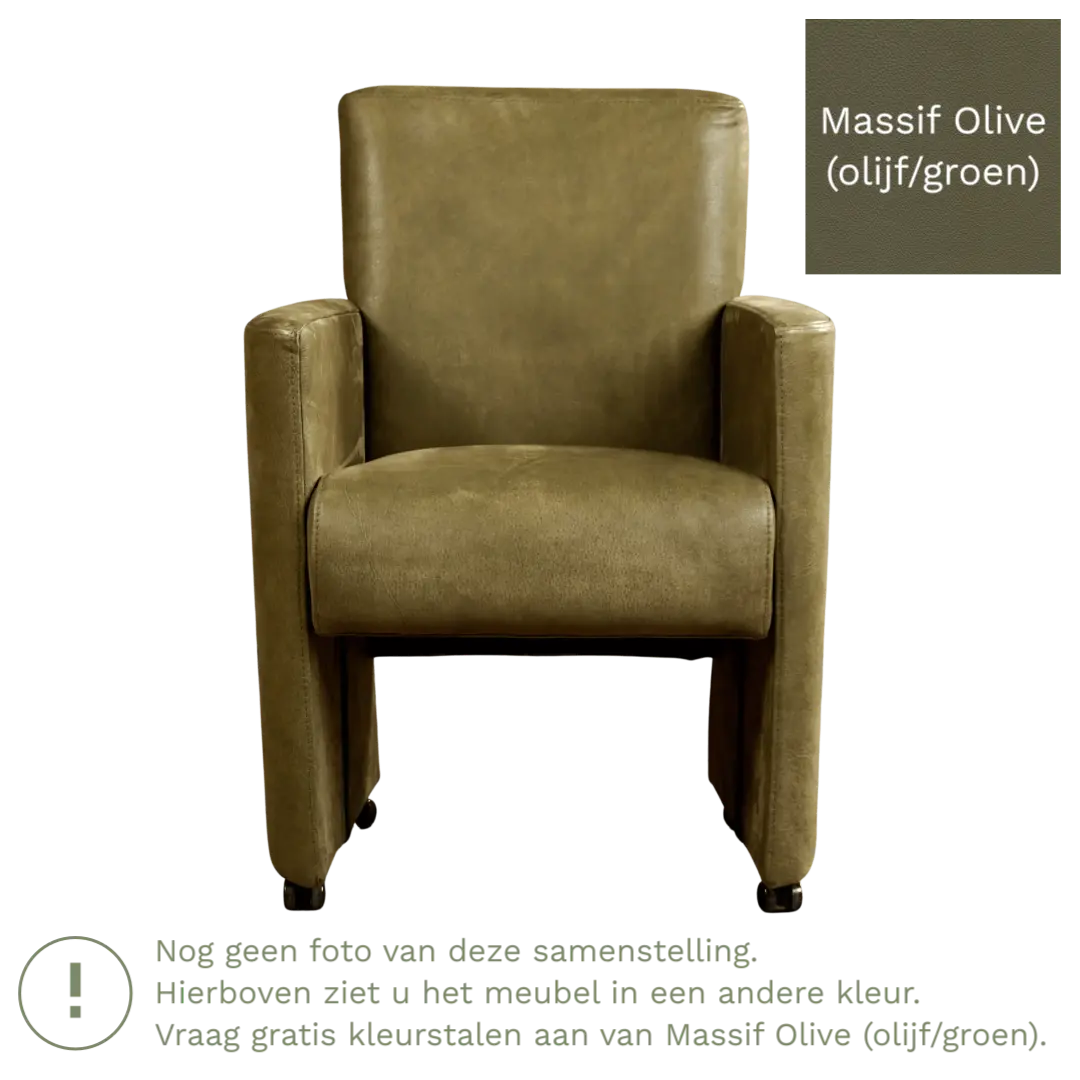 afbeelding van Leren eetkamerstoel Elegant - Massif Olive (olijf/groen) - Met handgreep zwart