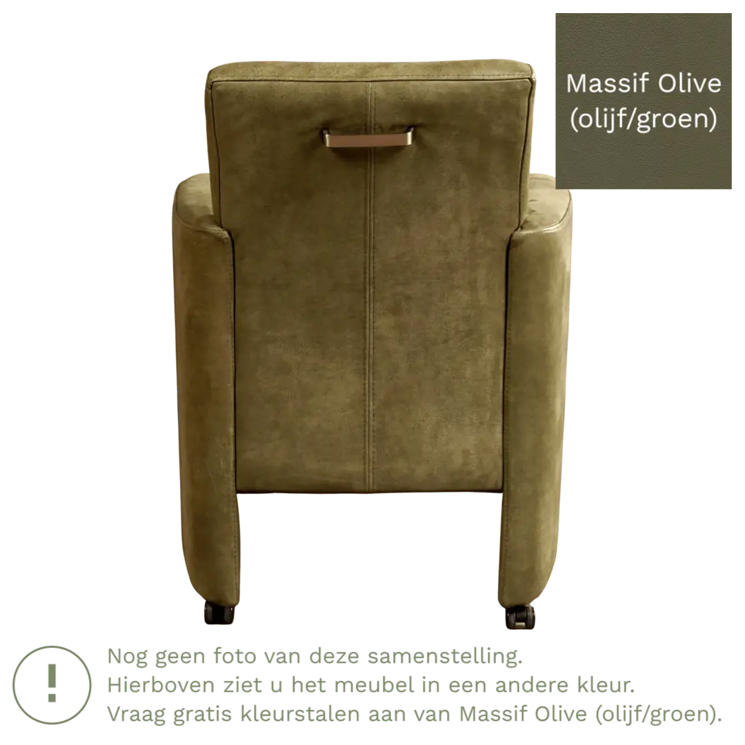 afbeelding van Leren eetkamerstoel Elegant - Massif Olive (olijf/groen) - Met handgreep zwart