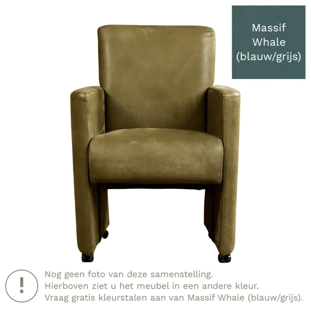 afbeelding van Leren eetkamerstoel Elegant - Massif Whale (blauw/grijs) - Met handgreep RVS