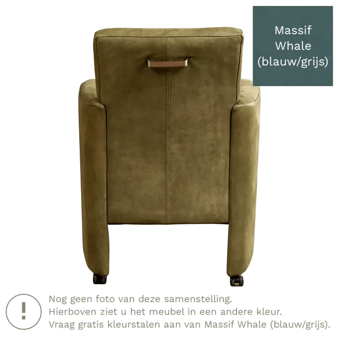 afbeelding van Leren eetkamerstoel Elegant - Massif Whale (blauw/grijs) - Met handgreep RVS
