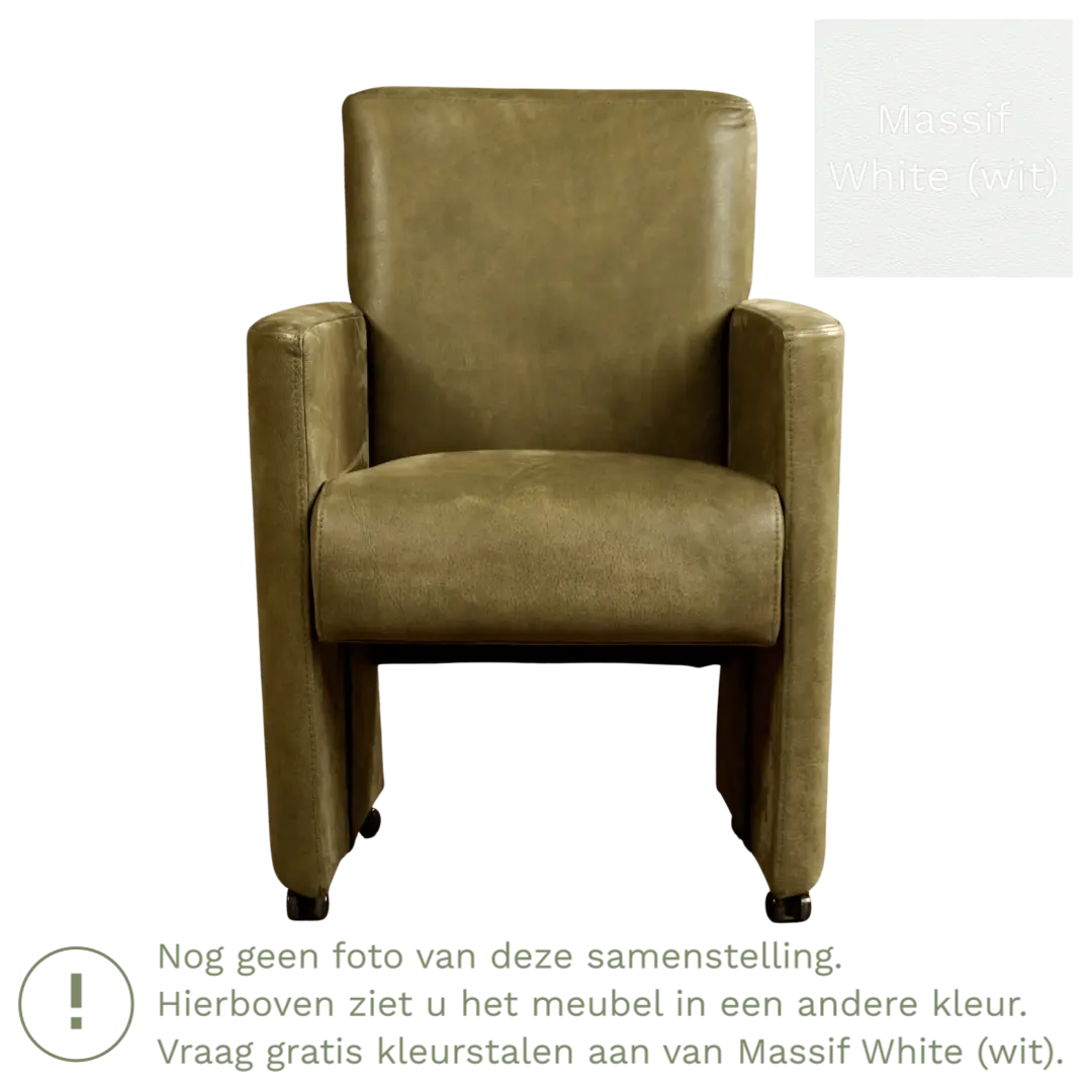 afbeelding van Leren eetkamerstoel Elegant - Massif White (wit) - Zonder handgreep