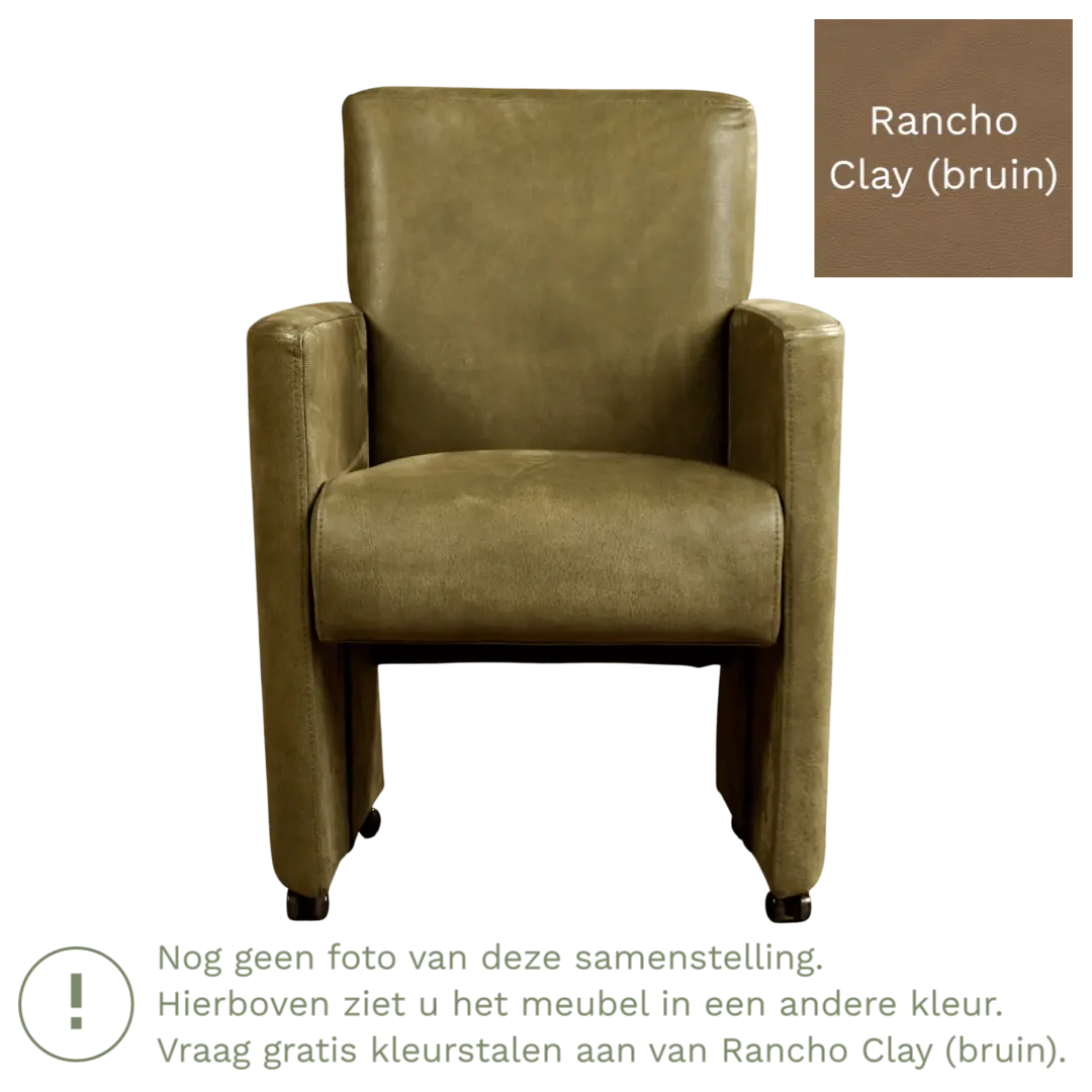 afbeelding van Leren eetkamerstoel Elegant - Rancho Clay (bruin) - Met handgreep RVS