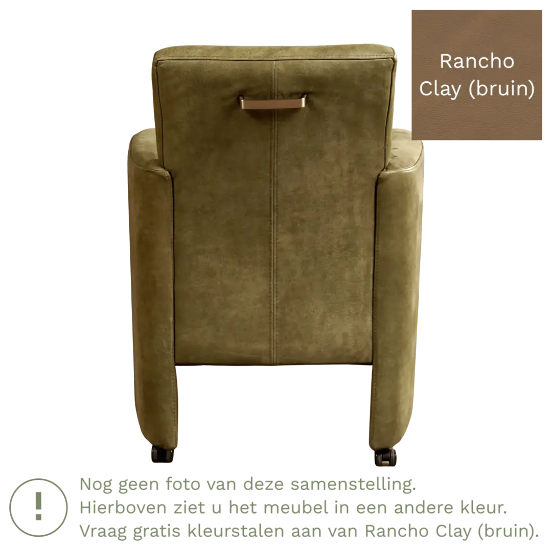 afbeelding van Leren eetkamerstoel Elegant - Rancho Clay (bruin) - Met handgreep RVS