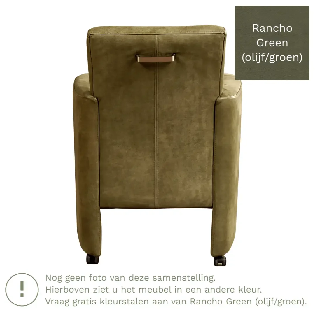 afbeelding van Leren eetkamerstoel Elegant - Rancho Green (olijf/groen) - Met handgreep zwart