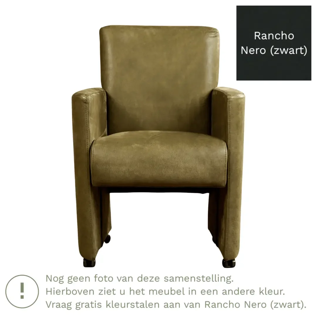 afbeelding van Leren eetkamerstoel Elegant - Rancho Nero (zwart) - Met handgreep RVS