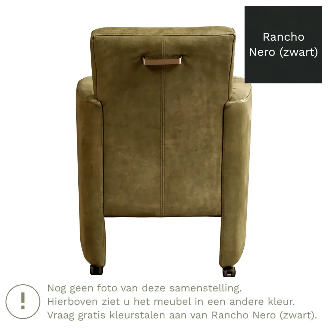 afbeelding van Leren eetkamerstoel Elegant - Rancho Nero (zwart) - Met handgreep RVS