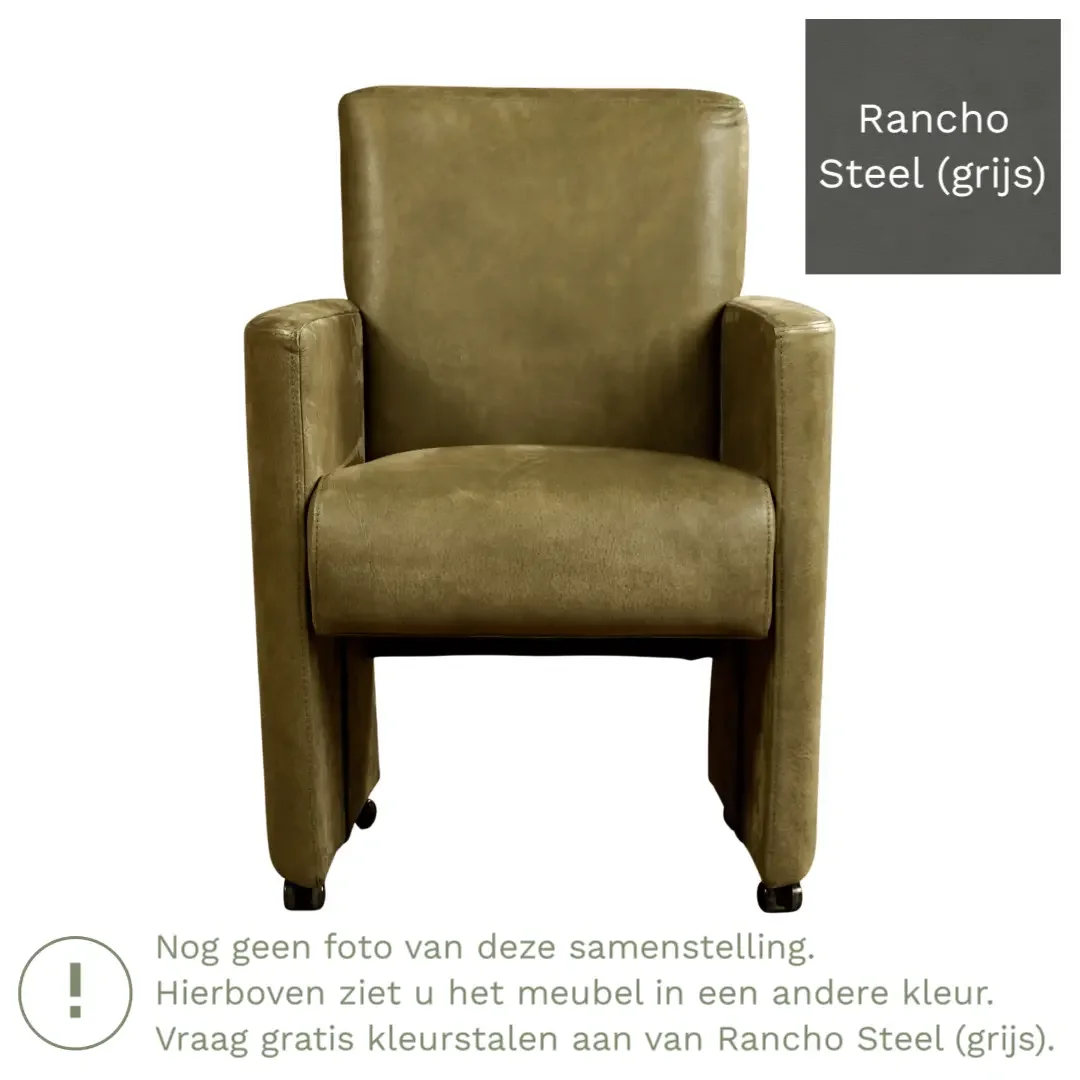 afbeelding van Leren eetkamerstoel Elegant - Rancho Steel (grijs) - Met handgreep zwart