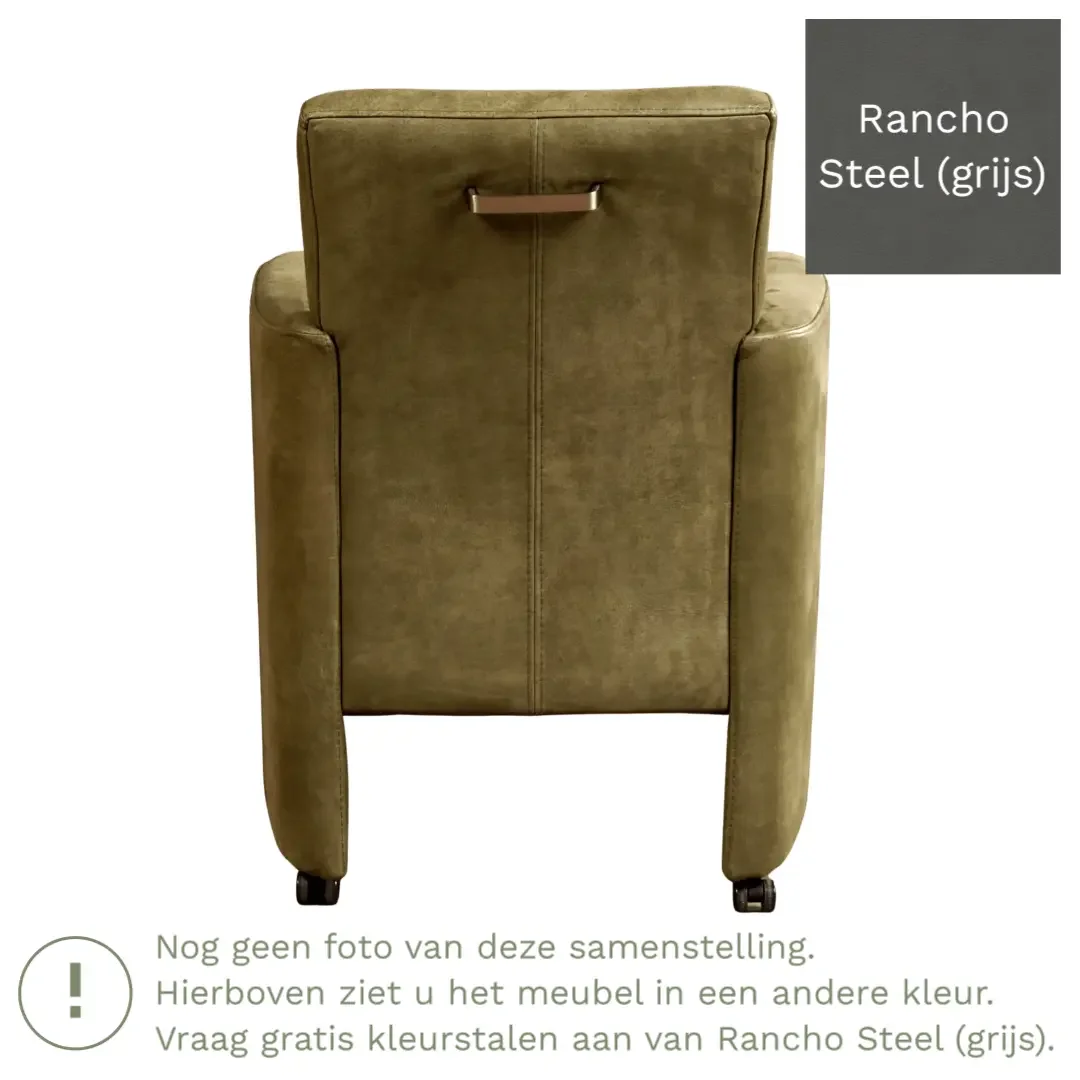 afbeelding van Leren eetkamerstoel Elegant - Rancho Steel (grijs) - Met handgreep zwart