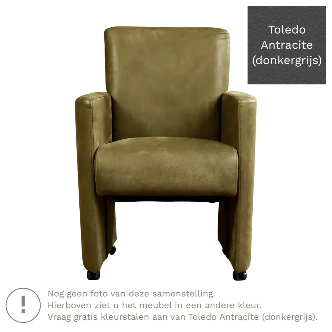 afbeelding van Leren eetkamerstoel Elegant - Toledo Antracite (donkergrijs) - Met handgreep RVS