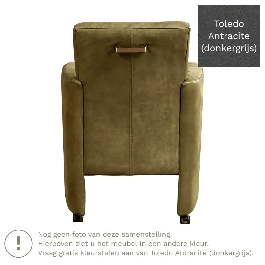 afbeelding van Leren eetkamerstoel Elegant - Toledo Antracite (donkergrijs) - Met handgreep RVS