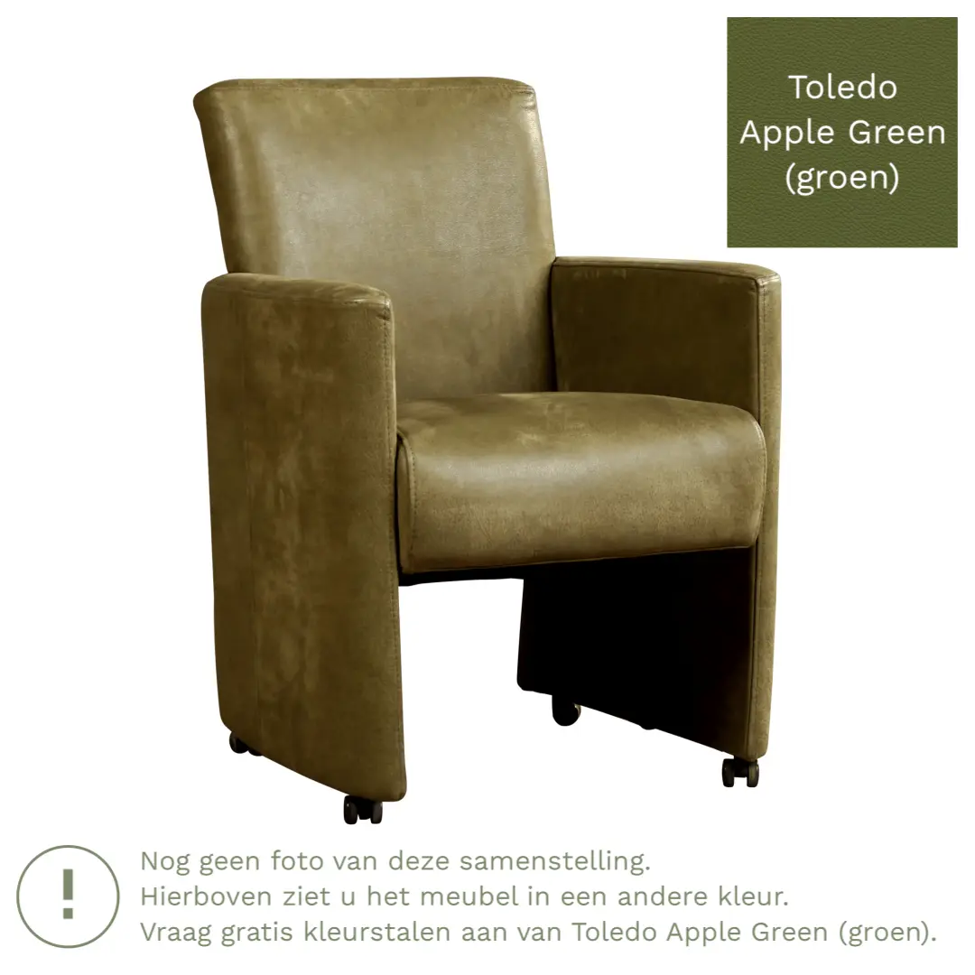 afbeelding van Leren eetkamerstoel Elegant - Toledo Apple Green (groen) - Met handgreep zwart