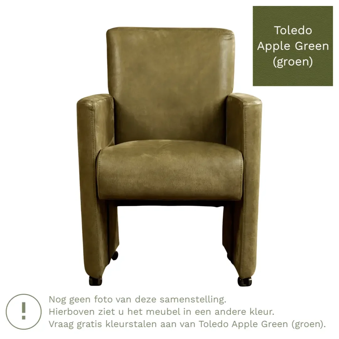 afbeelding van Leren eetkamerstoel Elegant - Toledo Apple Green (groen) - Met handgreep zwart
