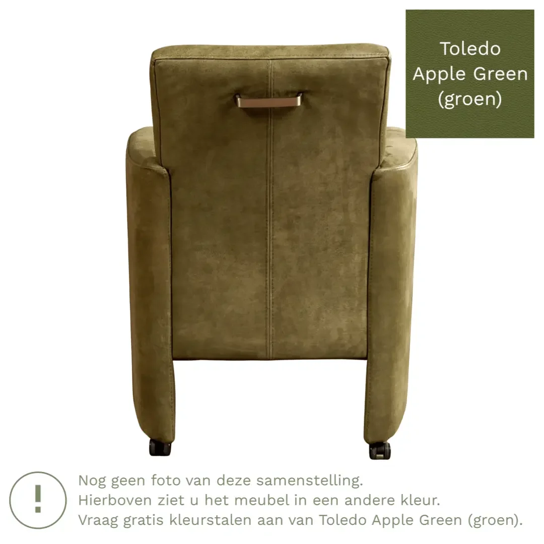 afbeelding van Leren eetkamerstoel Elegant - Toledo Apple Green (groen) - Met handgreep zwart