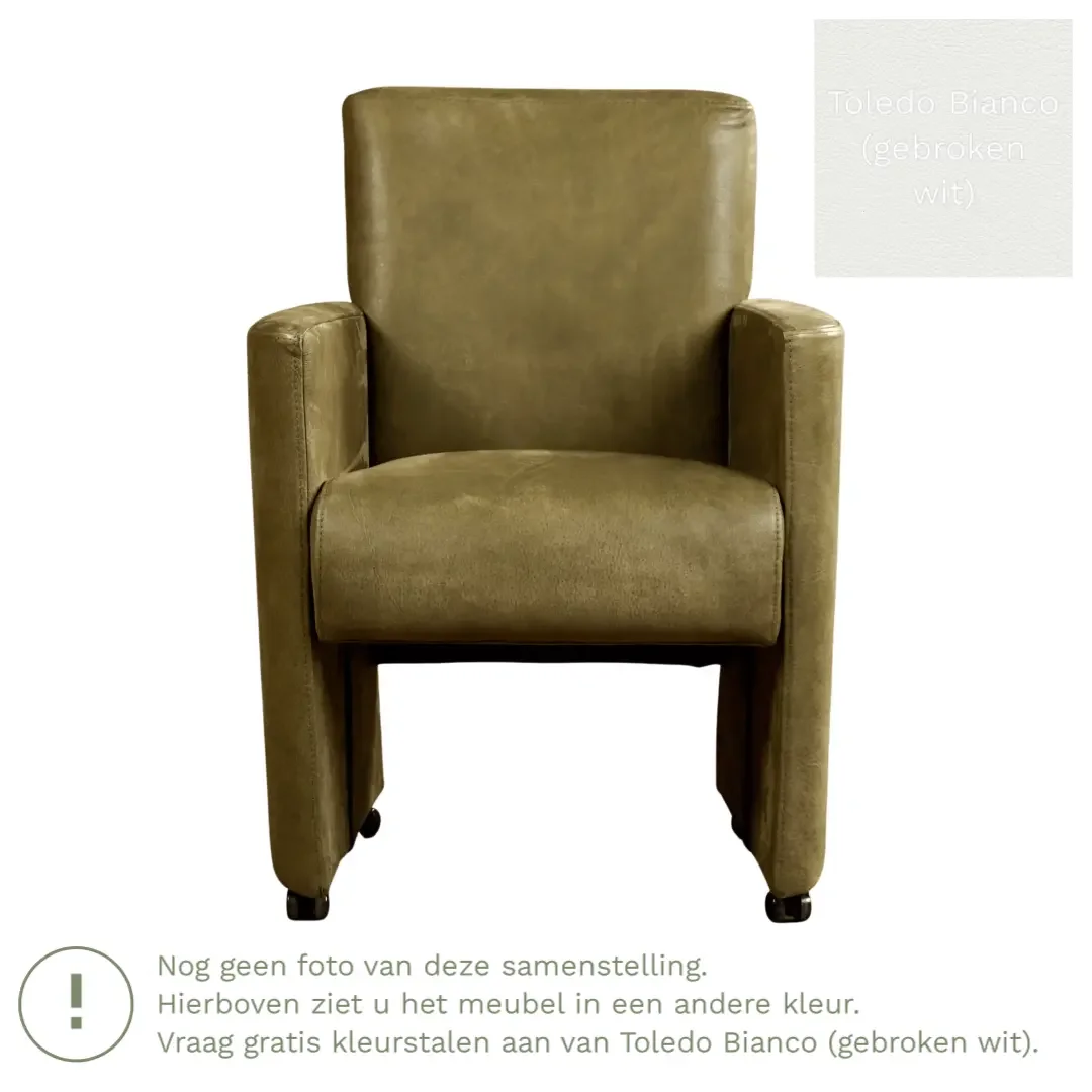 afbeelding van Leren eetkamerstoel Elegant - Toledo Bianco (gebroken wit) - Met handgreep RVS