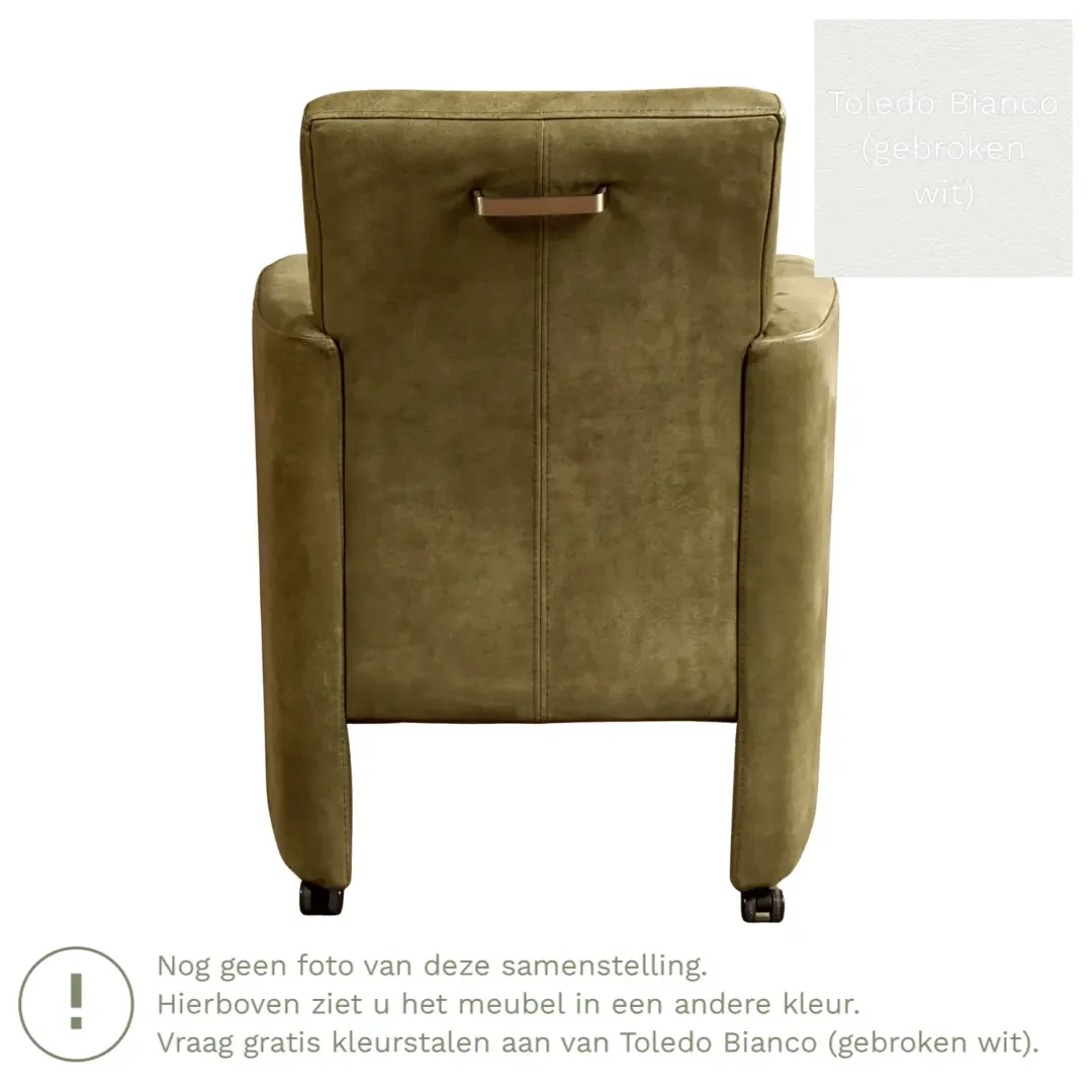 afbeelding van Leren eetkamerstoel Elegant - Toledo Bianco (gebroken wit) - Met handgreep RVS