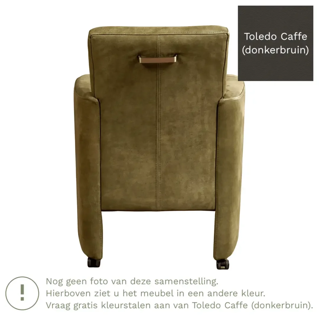 afbeelding van Leren eetkamerstoel Elegant - Toledo Caffe (donkerbruin) - Met handgreep zwart