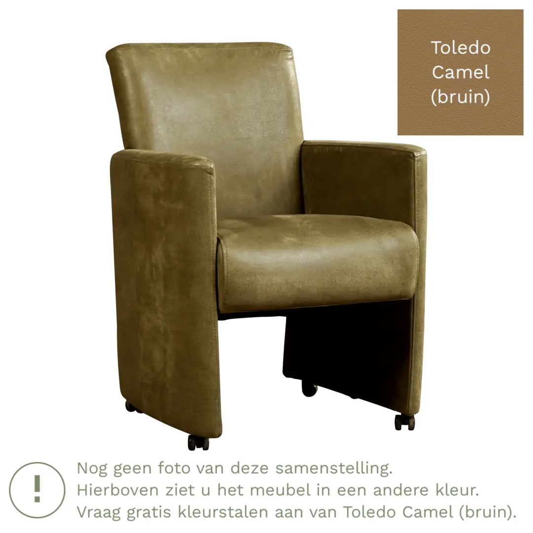 afbeelding van Leren eetkamerstoel Elegant - Toledo Camel (bruin) - Met handgreep zwart