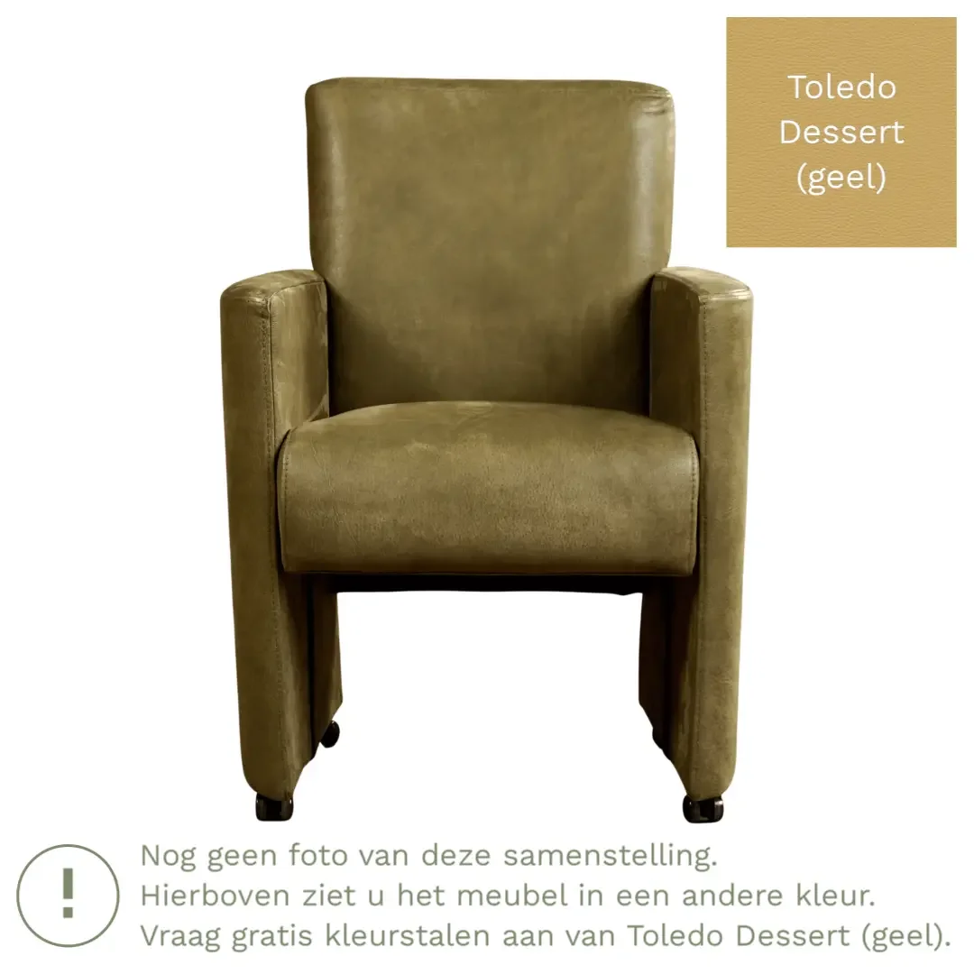 afbeelding van Leren eetkamerstoel Elegant - Toledo Dessert (geel) - Met handgreep zwart