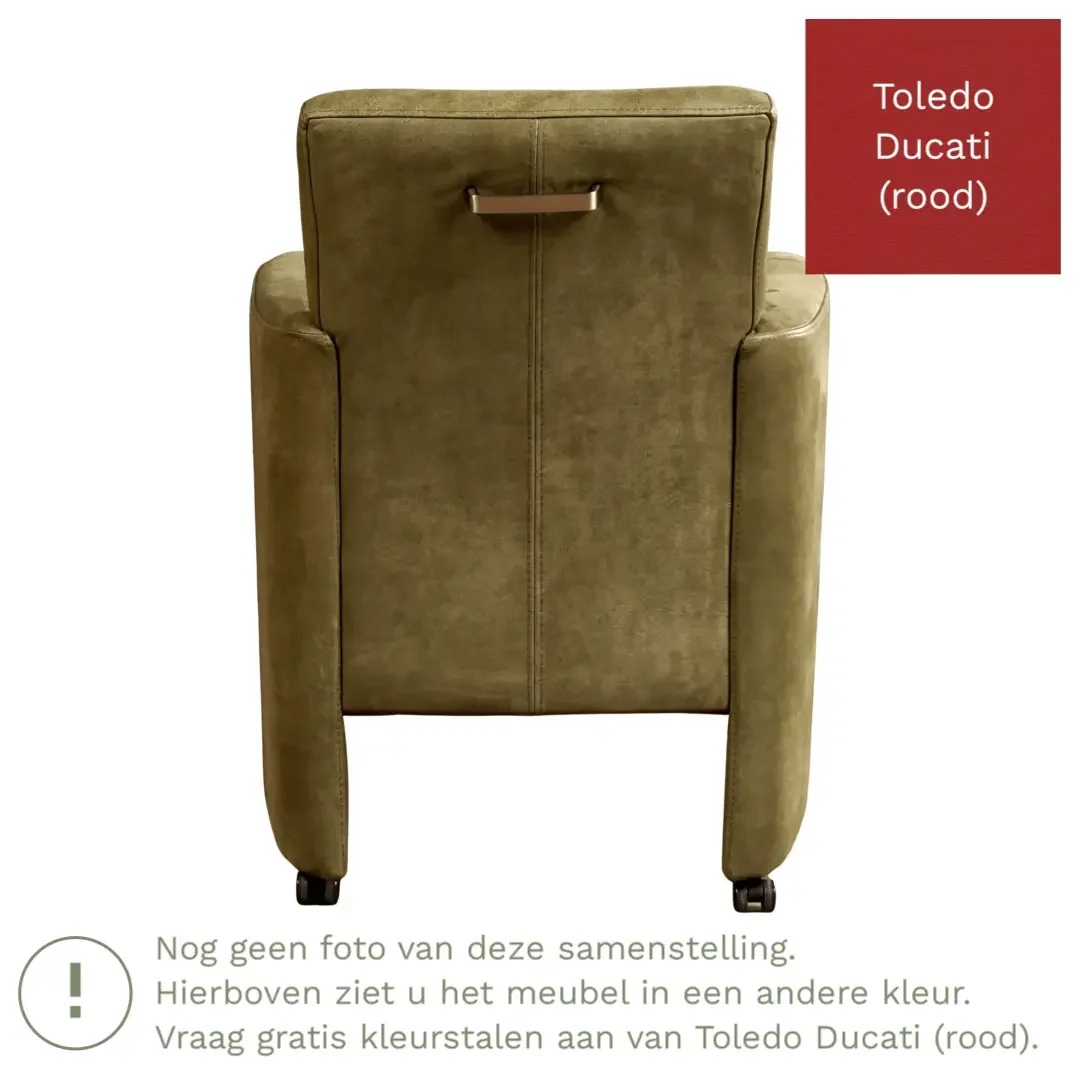 afbeelding van Leren eetkamerstoel Elegant - Toledo Ducati (rood) - Met handgreep zwart