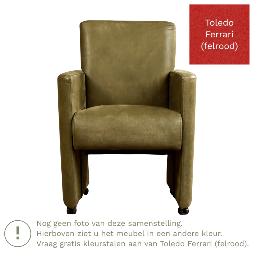 afbeelding van Leren eetkamerstoel Elegant - Toledo Ferrari (felrood) - Met handgreep zwart
