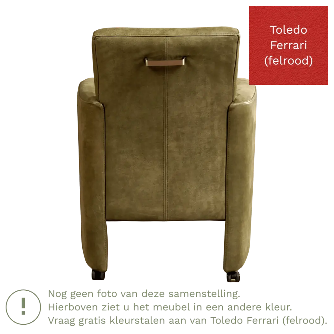 afbeelding van Leren eetkamerstoel Elegant - Toledo Ferrari (felrood) - Met handgreep zwart
