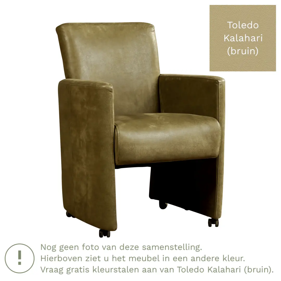 afbeelding van Leren eetkamerstoel Elegant - Toledo Kalahari (bruin) - Met handgreep RVS