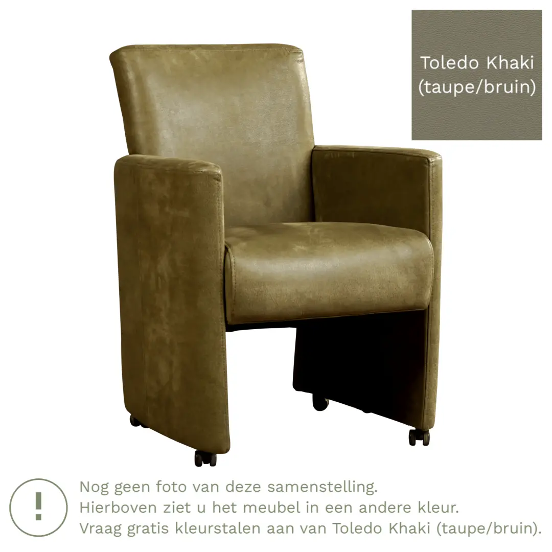 afbeelding van Leren eetkamerstoel Elegant - Toledo Khaki (taupe/bruin) - Met handgreep zwart