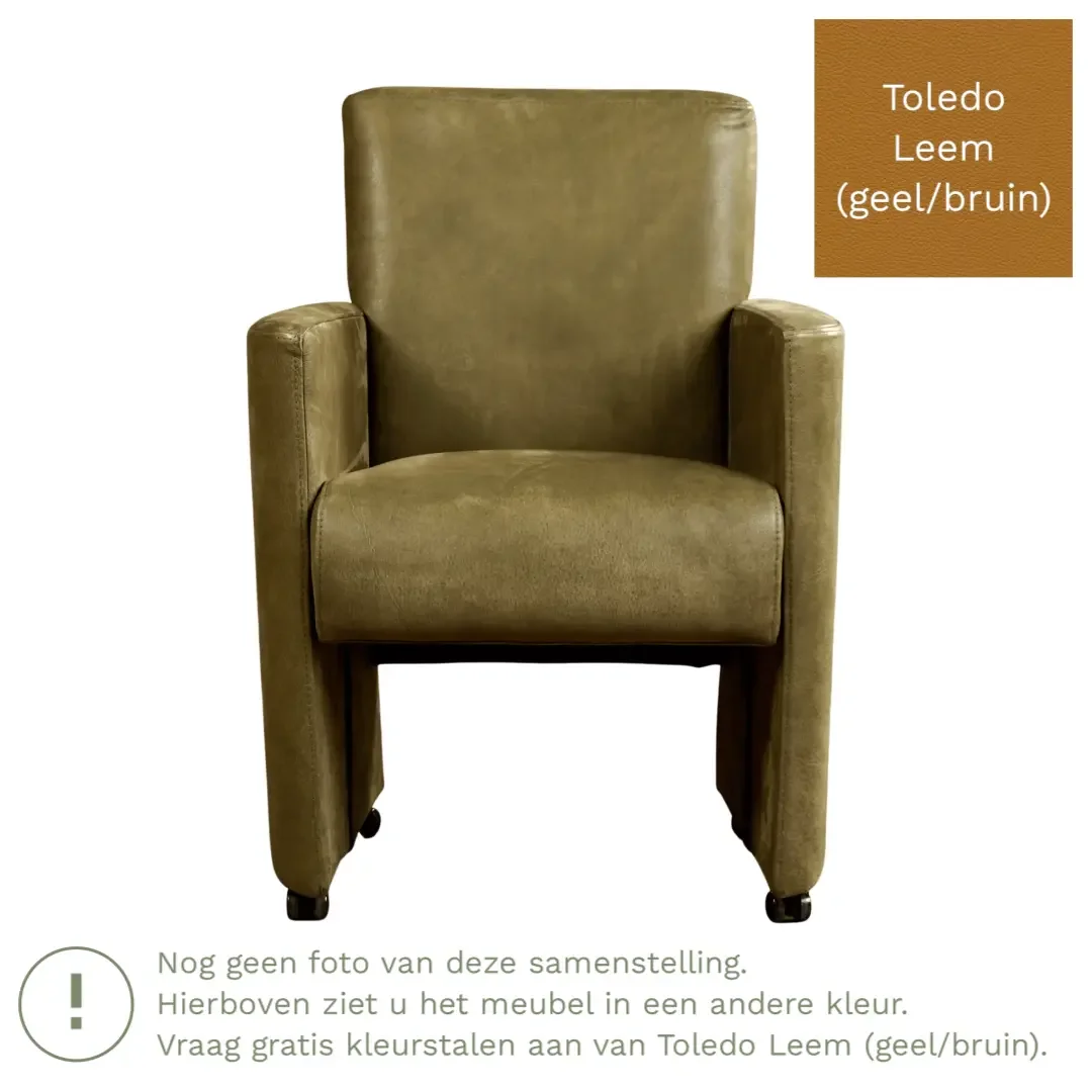afbeelding van Leren eetkamerstoel Elegant - Toledo Leem (geel/bruin) - Met handgreep RVS