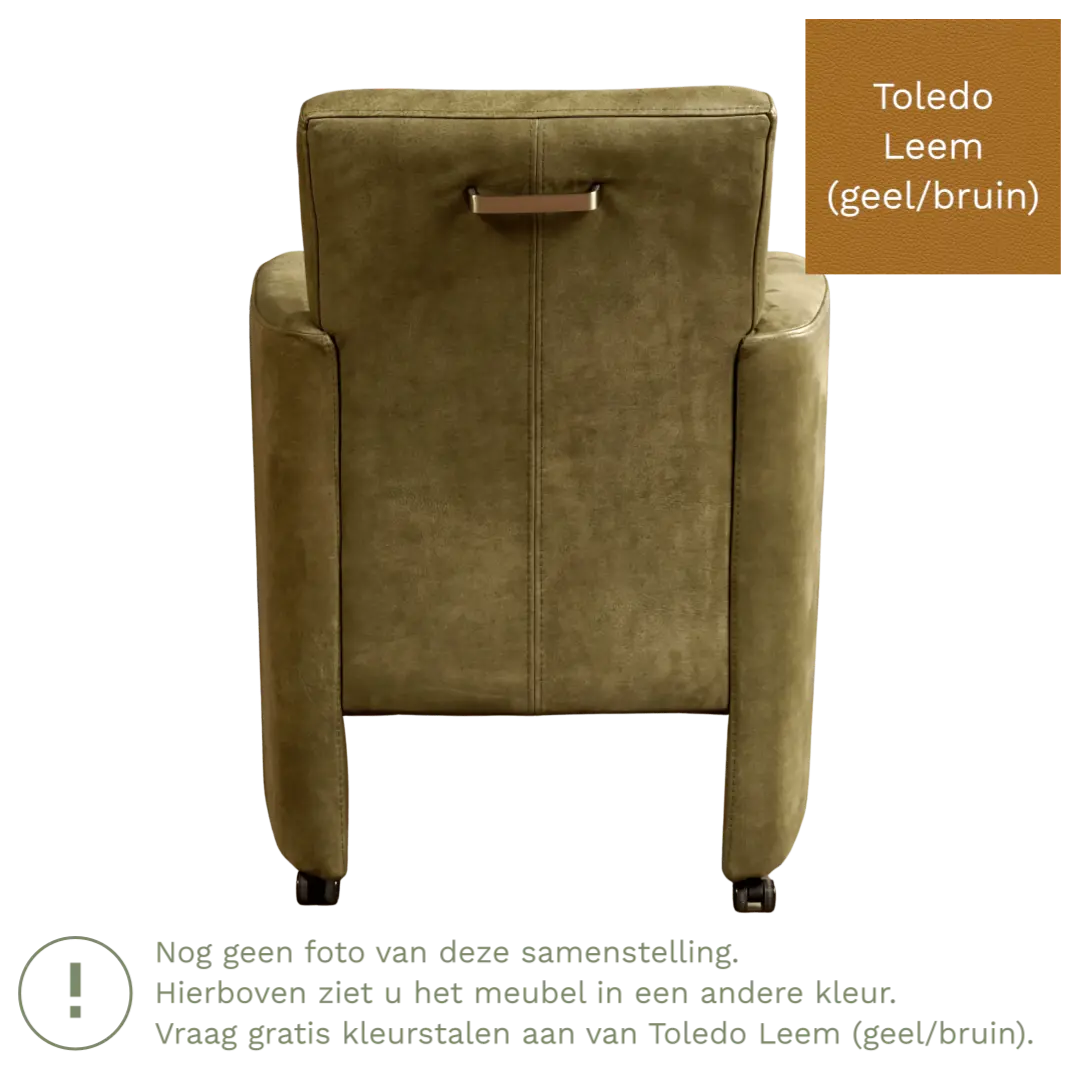 afbeelding van Leren eetkamerstoel Elegant - Toledo Leem (geel/bruin) - Met handgreep RVS
