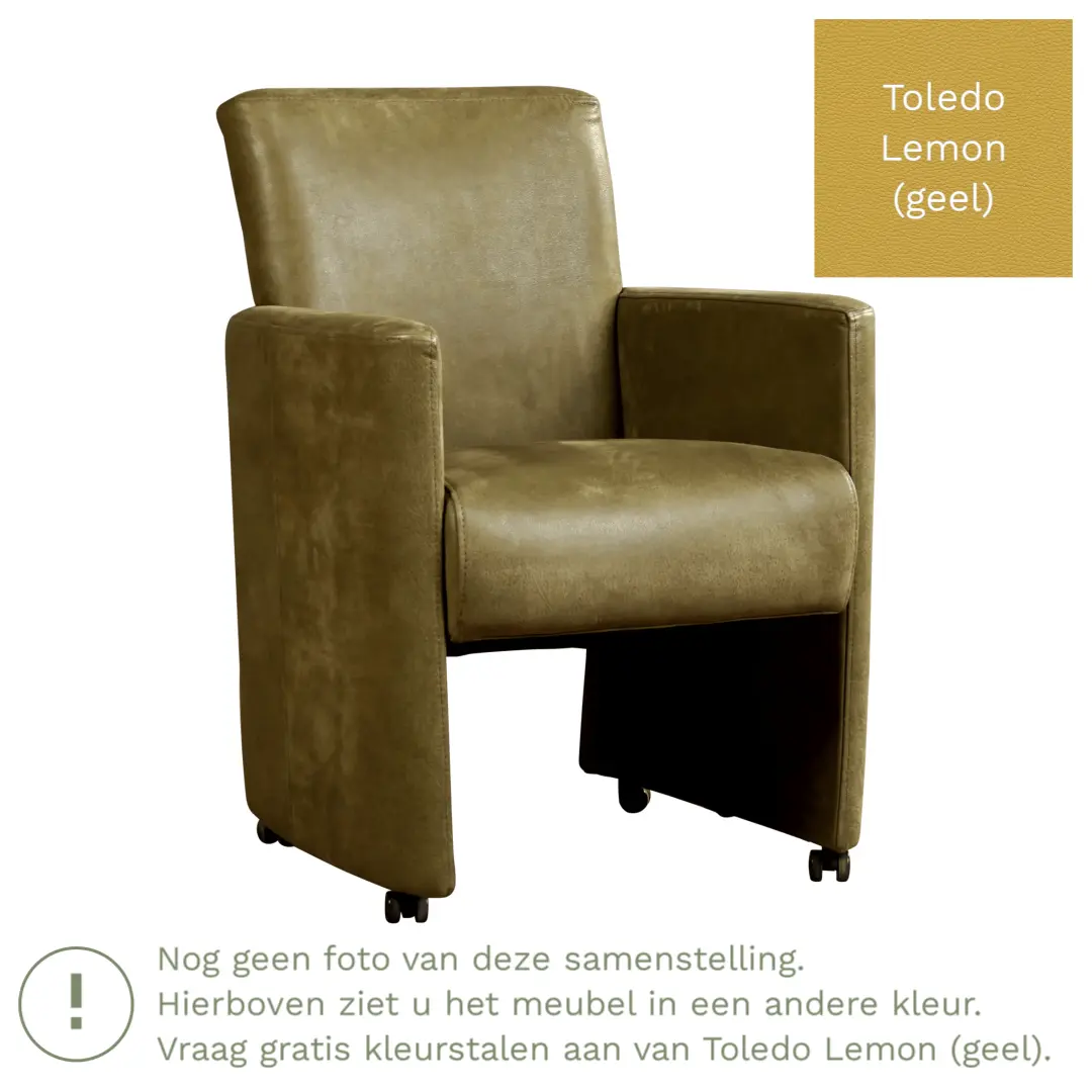 afbeelding van Leren eetkamerstoel Elegant - Toledo Lemon (geel) - Met handgreep zwart