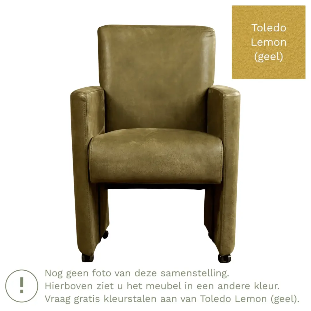 afbeelding van Leren eetkamerstoel Elegant - Toledo Lemon (geel) - Met handgreep zwart