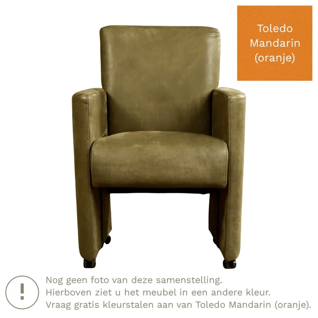afbeelding van Leren eetkamerstoel Elegant - Toledo Mandarin (oranje) - Met handgreep RVS