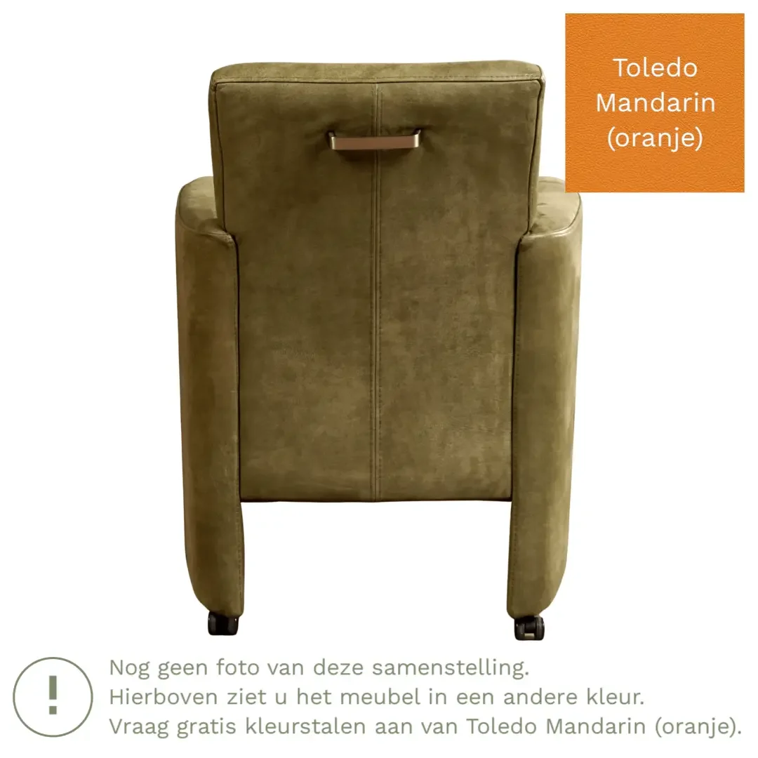 afbeelding van Leren eetkamerstoel Elegant - Toledo Mandarin (oranje) - Met handgreep RVS