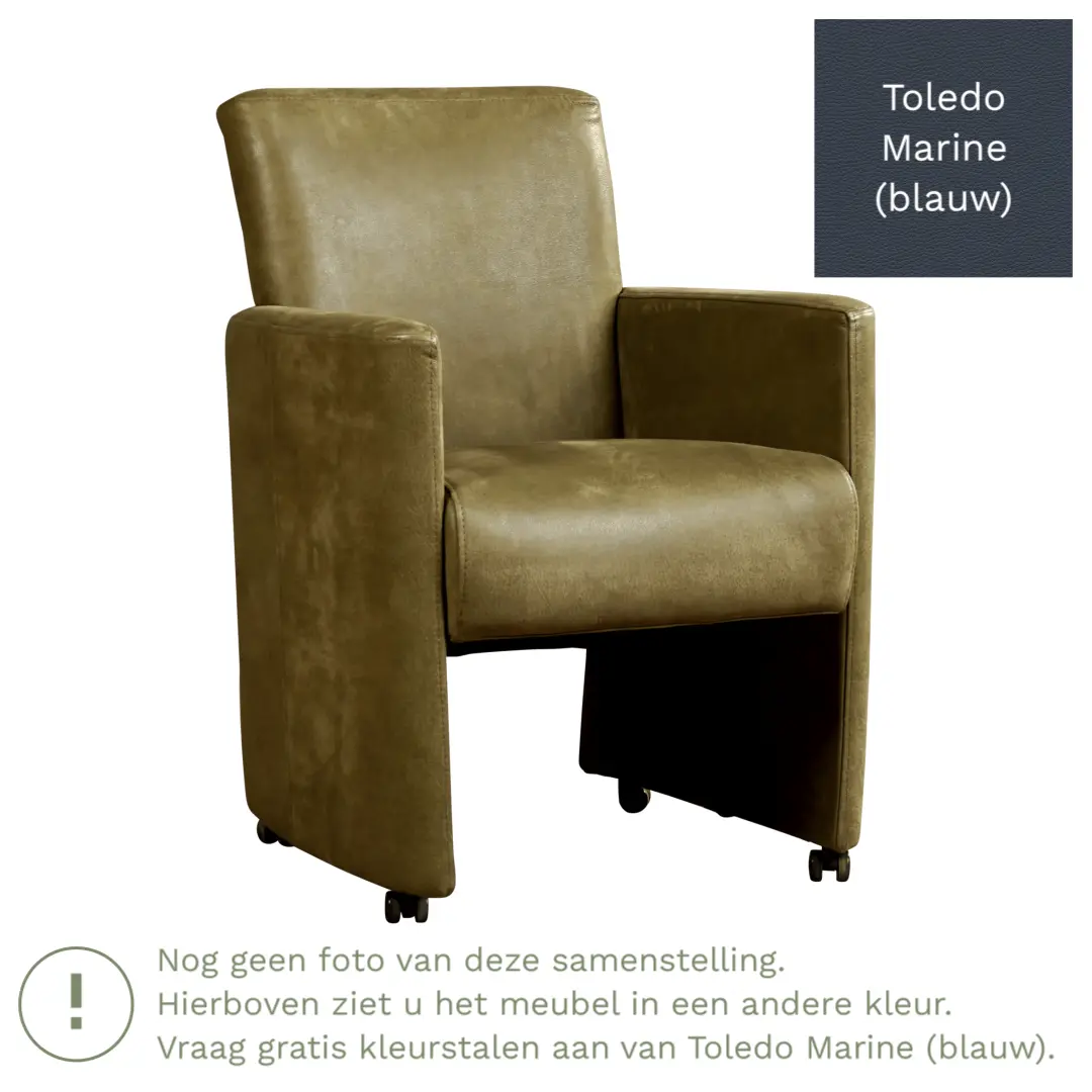 afbeelding van Leren eetkamerstoel Elegant - Toledo Marine (blauw) - Met handgreep RVS