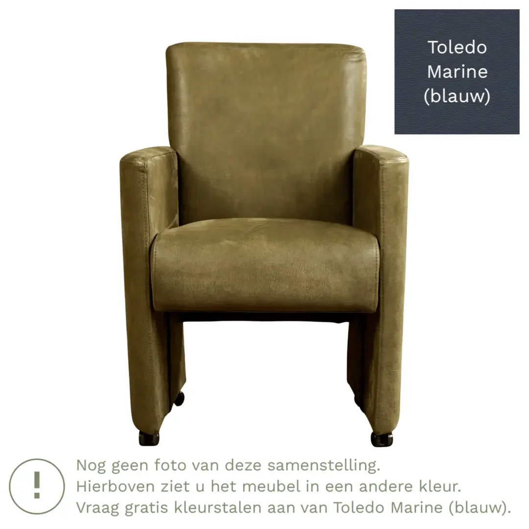 afbeelding van Leren eetkamerstoel Elegant - Toledo Marine (blauw) - Met handgreep RVS