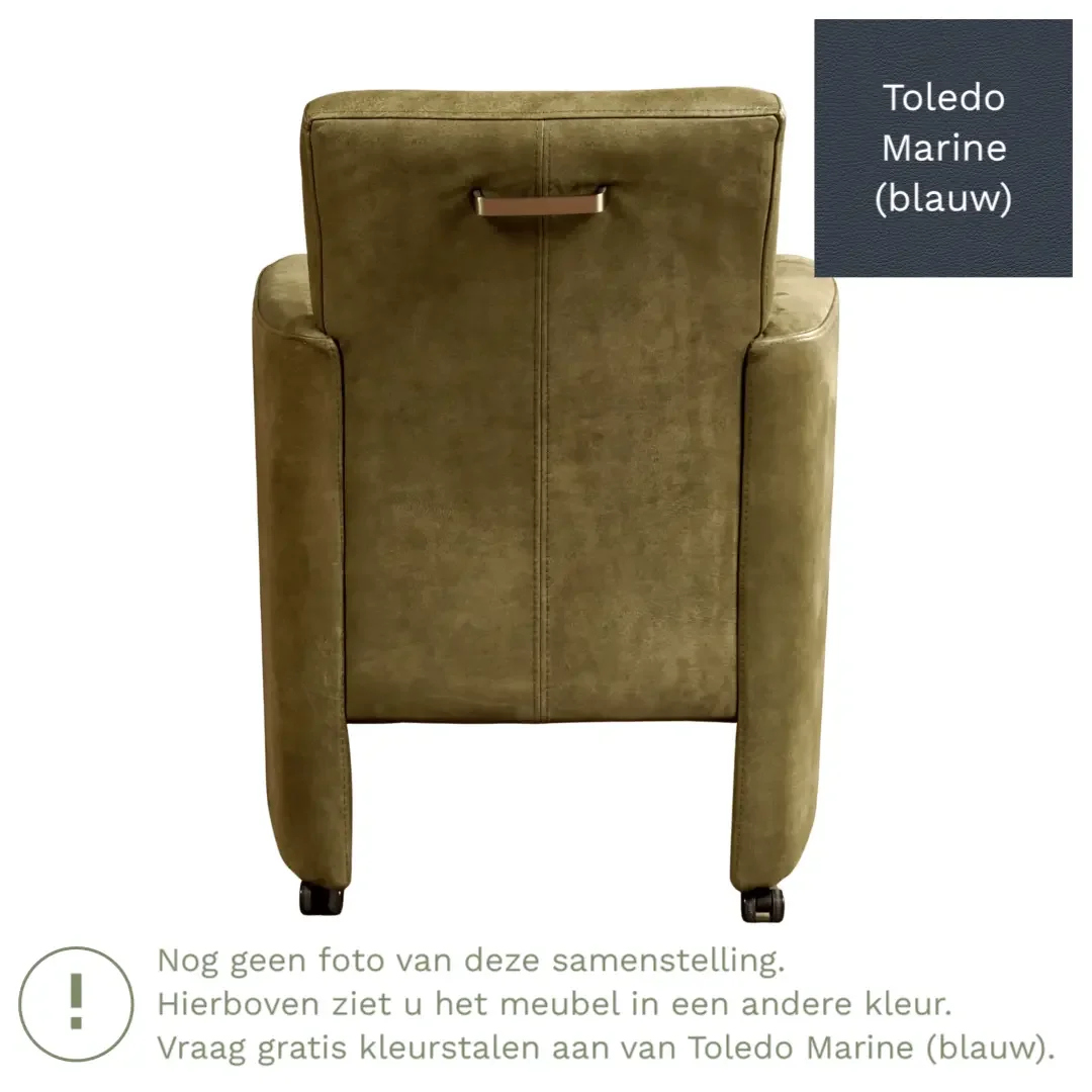 afbeelding van Leren eetkamerstoel Elegant - Toledo Marine (blauw) - Met handgreep RVS
