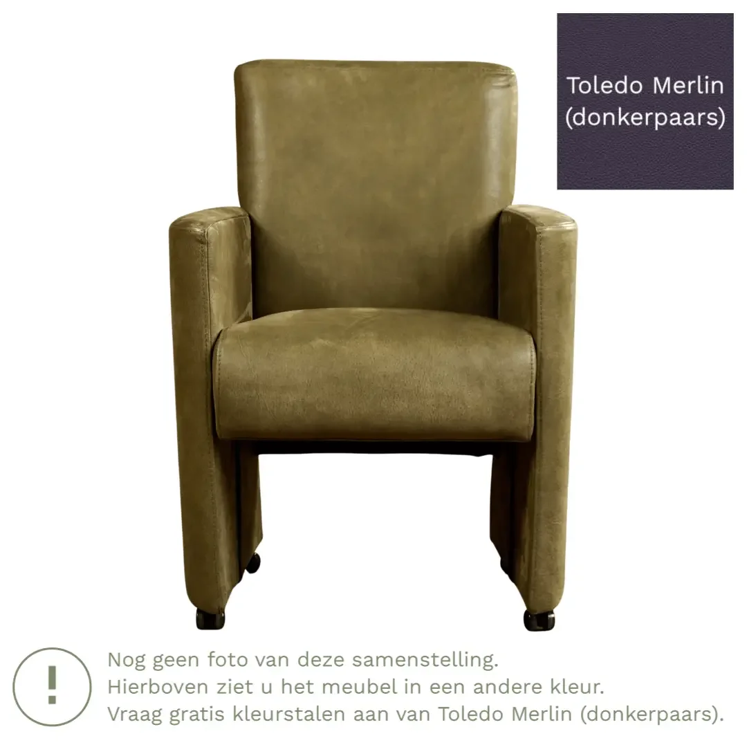 afbeelding van Leren eetkamerstoel Elegant - Toledo Merlin (donkerpaars) - Met handgreep zwart