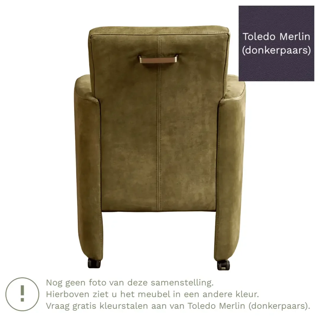 afbeelding van Leren eetkamerstoel Elegant - Toledo Merlin (donkerpaars) - Met handgreep zwart